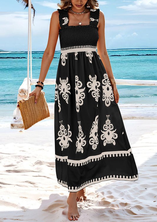 ElanWear Women’s Boho Floral Square Neck Maxi Dress